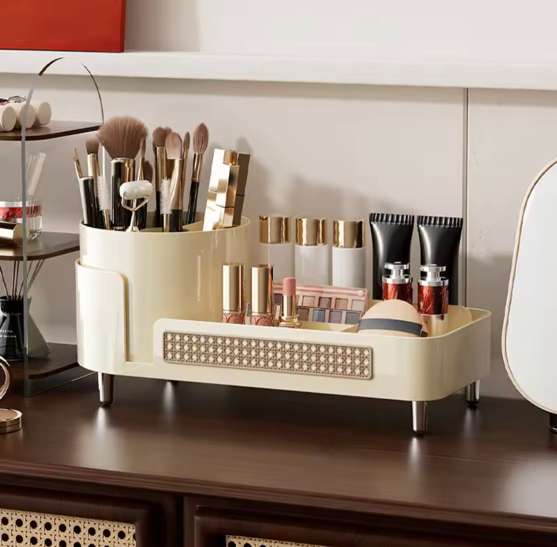 Desktop Cosmetic Storage Box With Rotatable Pen Holder, Cosmetic Display Case, Makeup Sundries Storage Organizer Desktop Cosmetic Storage Box With Rotatable Pen Holder, Cosmetic Display Case, Makeup Sundries Storage Organizer